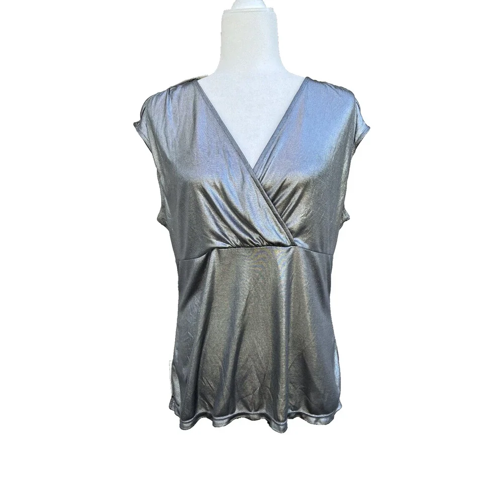 Ann Taylor women silver top business party work to wear size XL A000188 - Picture 1 of 7